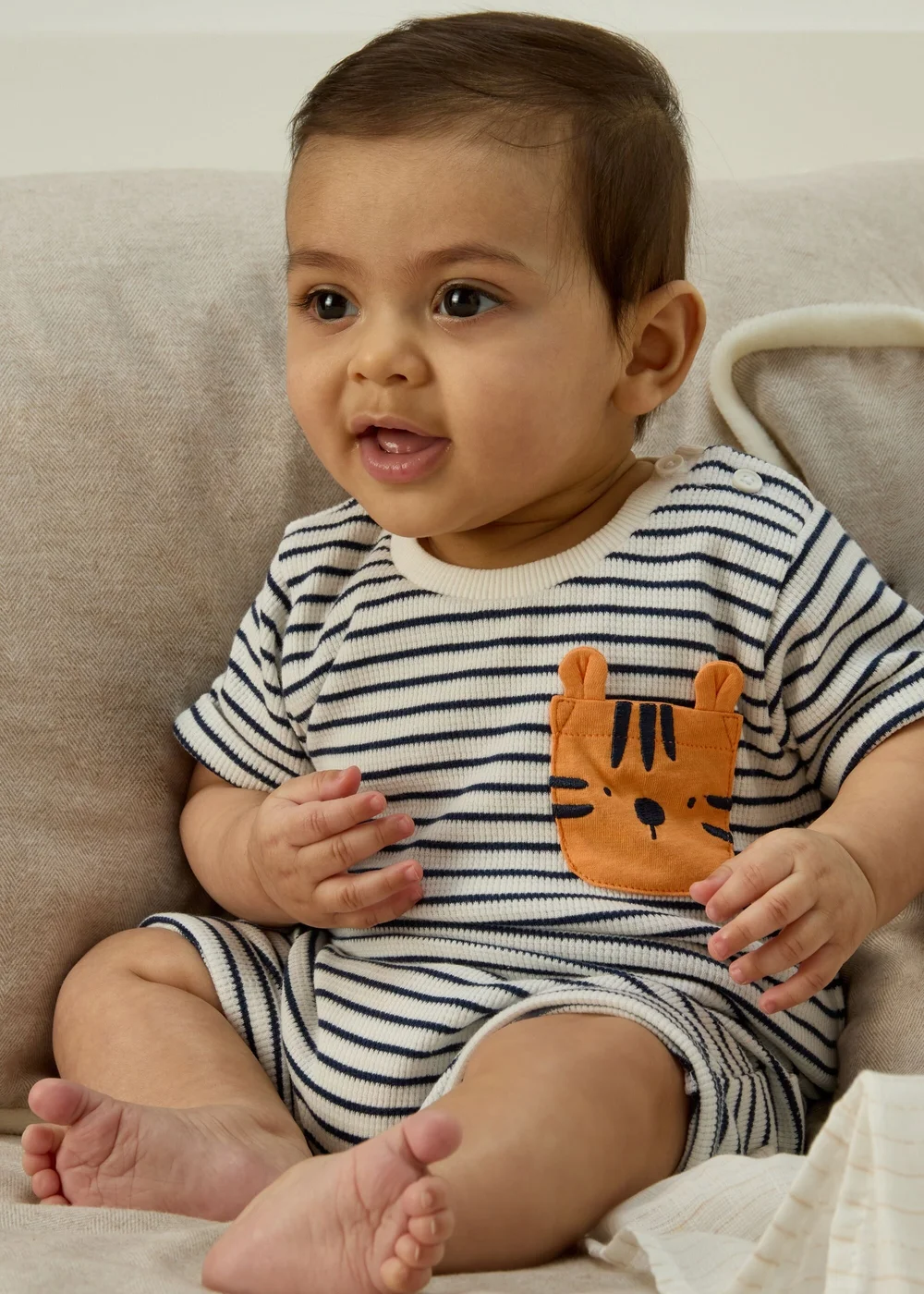 Baby Navy Stripe Tiger T-Shirt & Shorts Set (Newborn-23mths) - 0-3 months Image 3