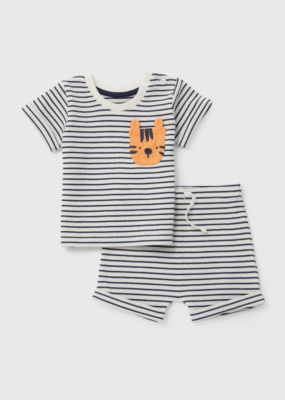 Baby Navy Stripe Tiger T-Shirt & Shorts Set (Newborn-23mths) - 0-3 months Image 1
