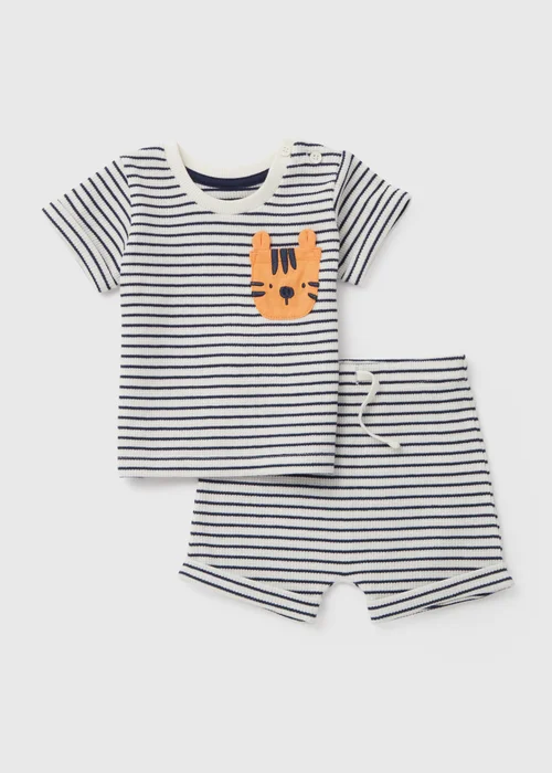 Baby Navy Stripe Tiger T-Shirt & Shorts Set (Newborn-23mths) - 0-3 months Image 1