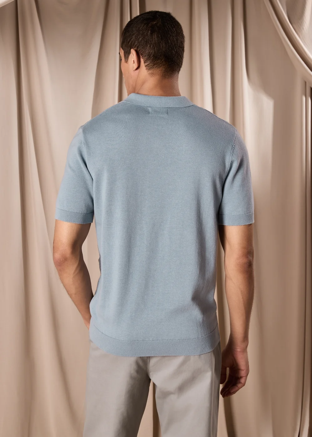 Blue Pointelle Smart Knitted Polo - S Image 2