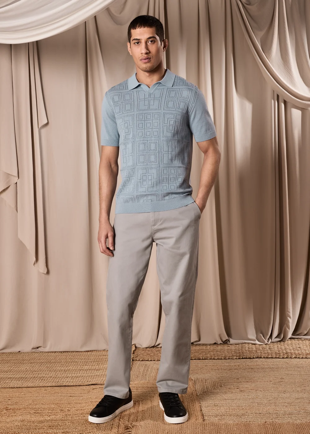 Blue Pointelle Smart Knitted Polo - S Image 4