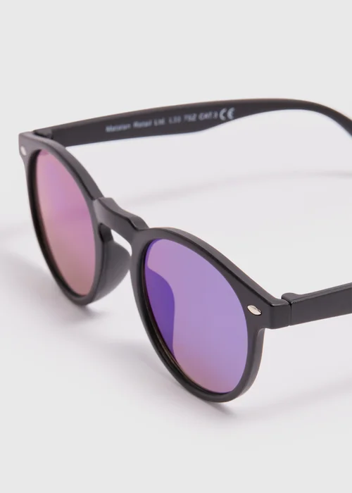 Kids Black & Blue Round Lens Sunglasses - One Size Image 2