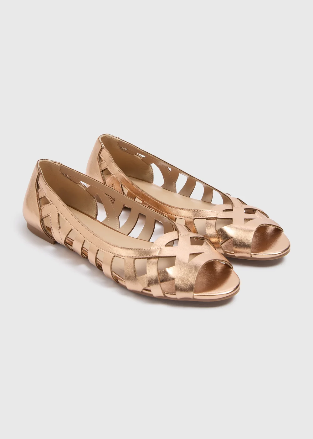 Gold Peep Toe Flat Sandals - Size 3 Image 1