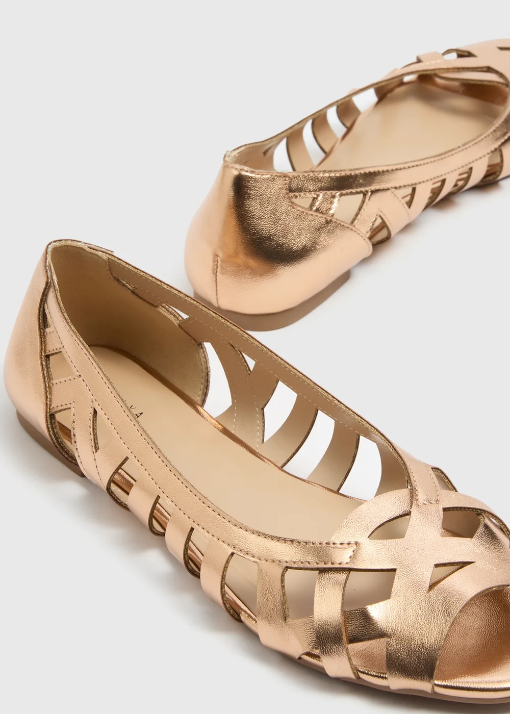 Gold Peep Toe Flat Sandals - Size 3 Image 2