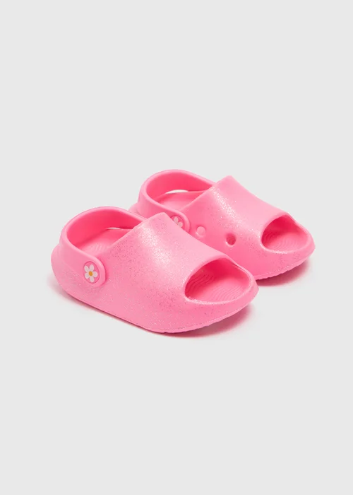 Girls Pink Glitter Cloud Sliders (Younger 4-9) - Size 4 Infants Image 1