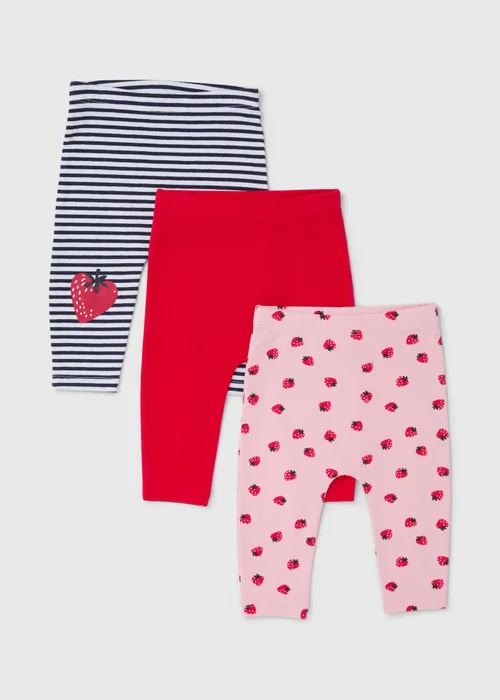 3 Pack Girls Red Strawberry Leggings (Newborn-23mths) - 9-12 months Image 1