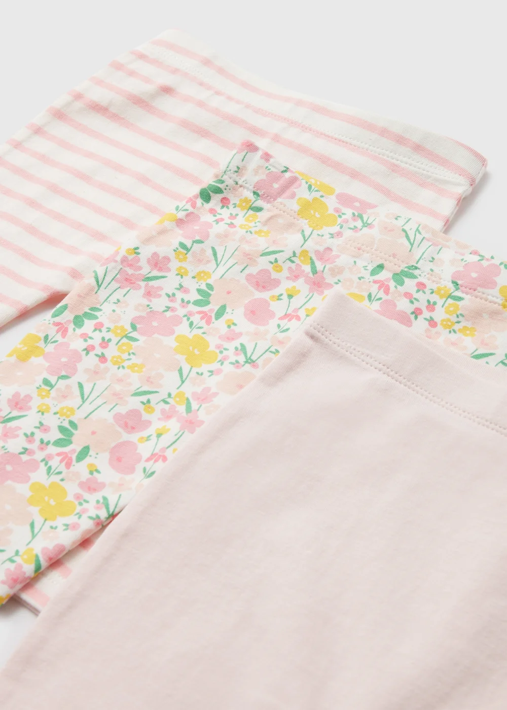 3 Pack Girls Pink Floral Leggings (6-23mths) - Newborn Image 2