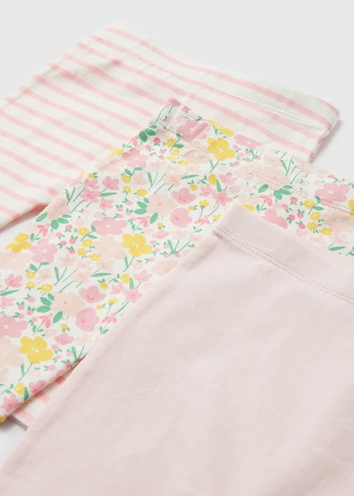 3 Pack Girls Pink Floral Leggings (6-23mths) - Newborn Image 2
