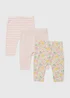 3 Pack Girls Pink Floral Leggings (6-23mths) - Newborn Image 1