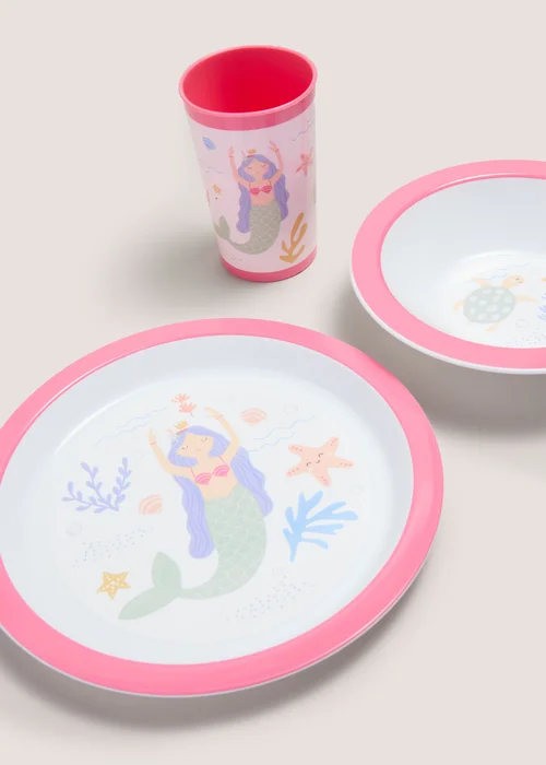 Kids Pink 3 Piece Mermaid Dinner Set Image 2