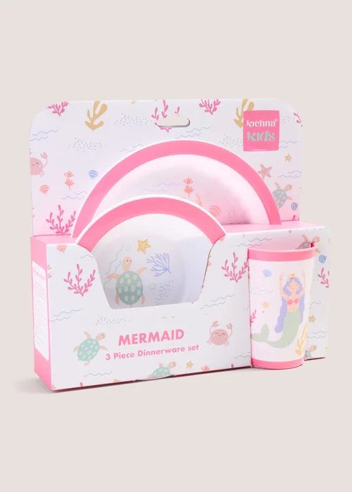 Kids Pink 3 Piece Mermaid Dinner Set Image 1