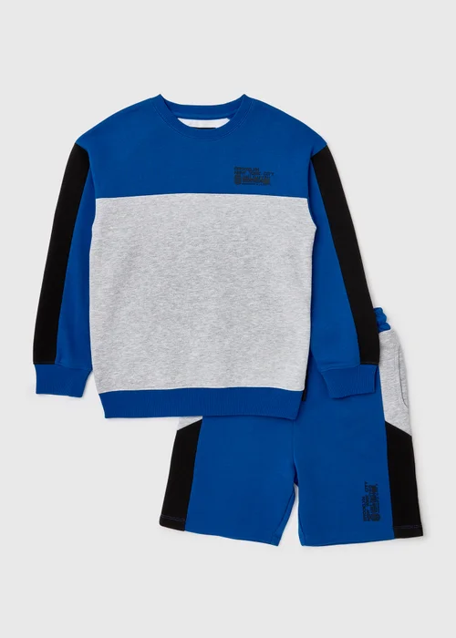 Boys Cobalt Cut & Sew Sweatshirt & Shorts Set (7-12yrs) - Age 7 Years Image 1
