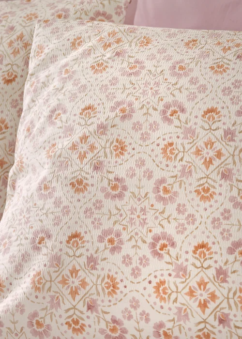 Pink Artisan Tile Seersucker Duvet Set - Single Image 2