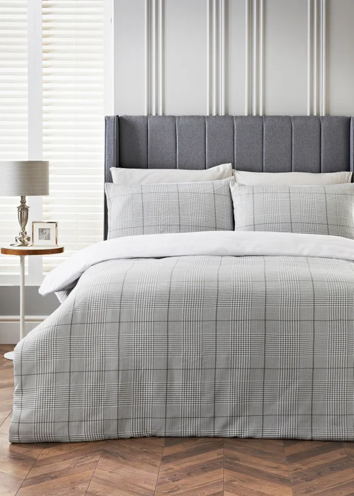 Grey Jacquard Check Duvet Set - Super king Image 1