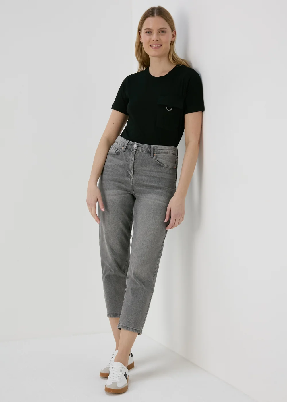Grey Washed Mom Jeans - 8/L29 Image 1