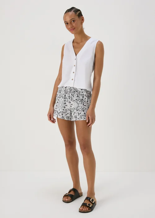 White & Blue Floral Print Co Ord Shorts - 8 Image 1