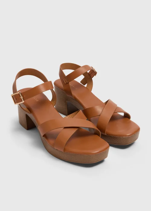 Tan Strappy Platform Sandals - 7 Image 1
