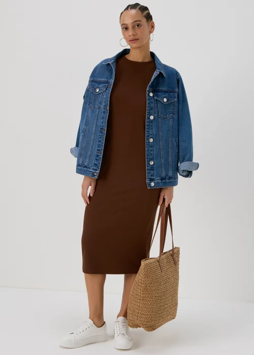 Brown Racer Ribbed Midi Dress - 8 Image 4