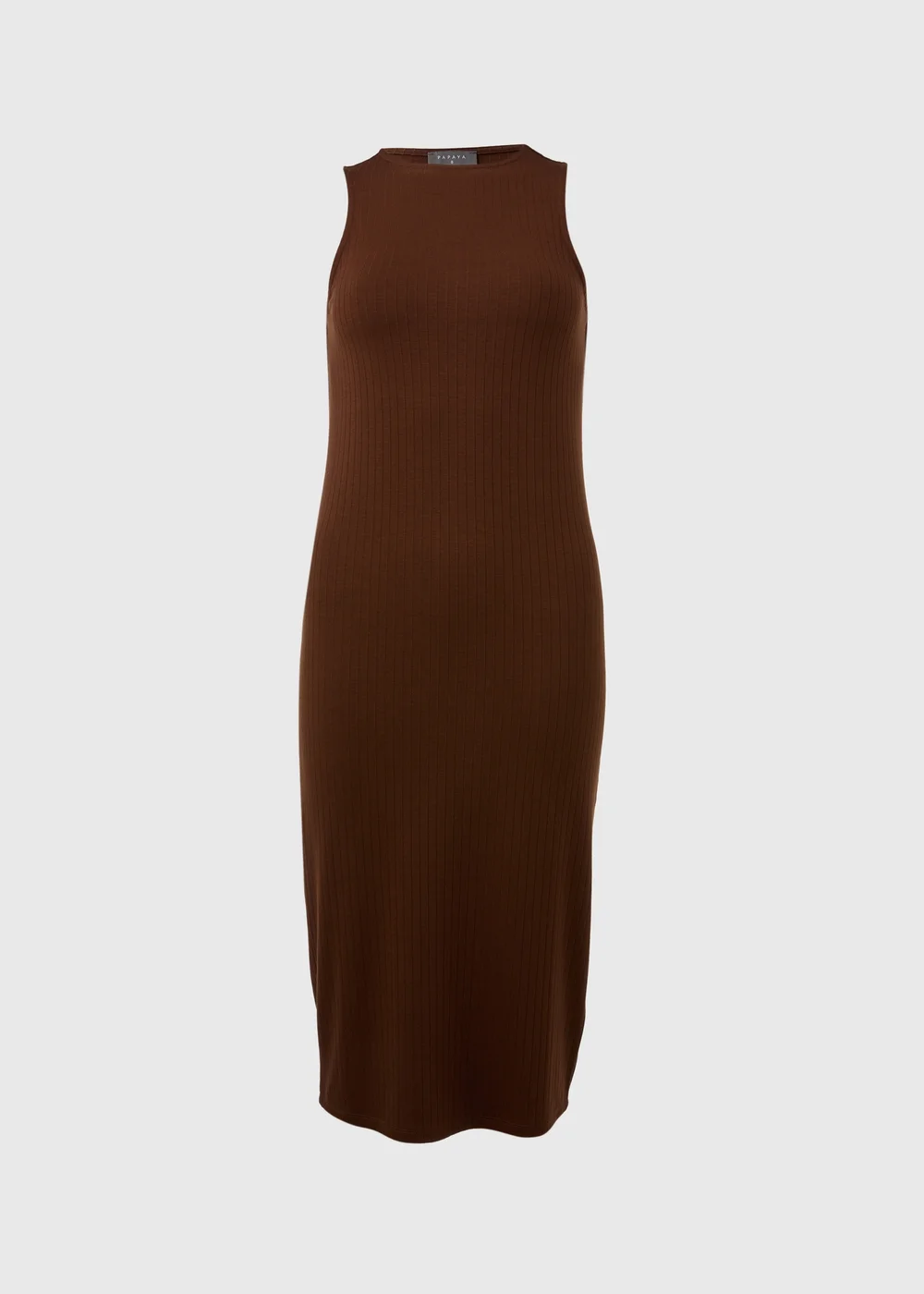 Brown Racer Ribbed Midi Dress - 8 Image 5
