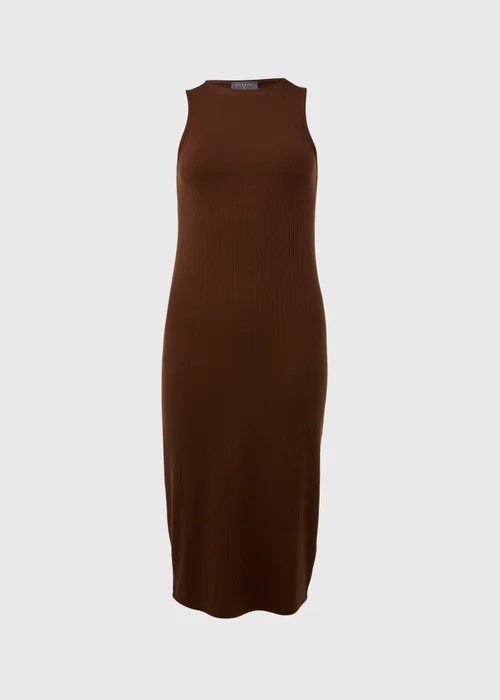 Brown Racer Ribbed Midi Dress - 8 Image 5
