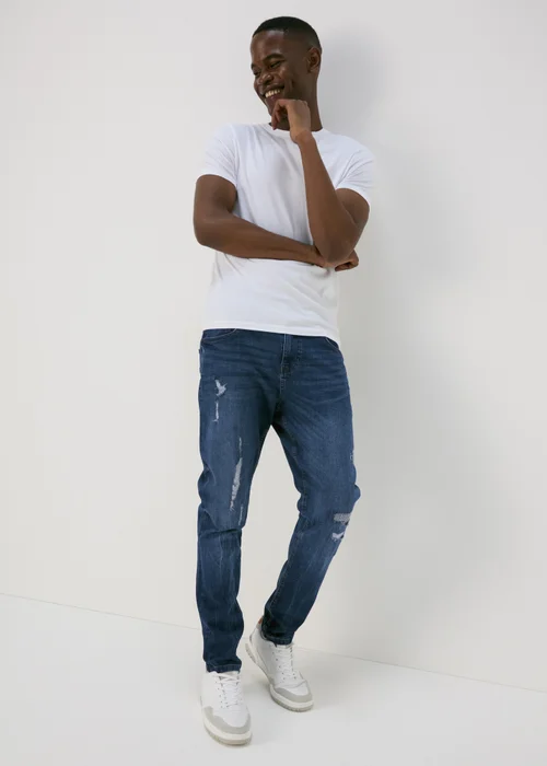 Dark Wash Rip & Repair Jeans - 30 Waist Regular Image 1