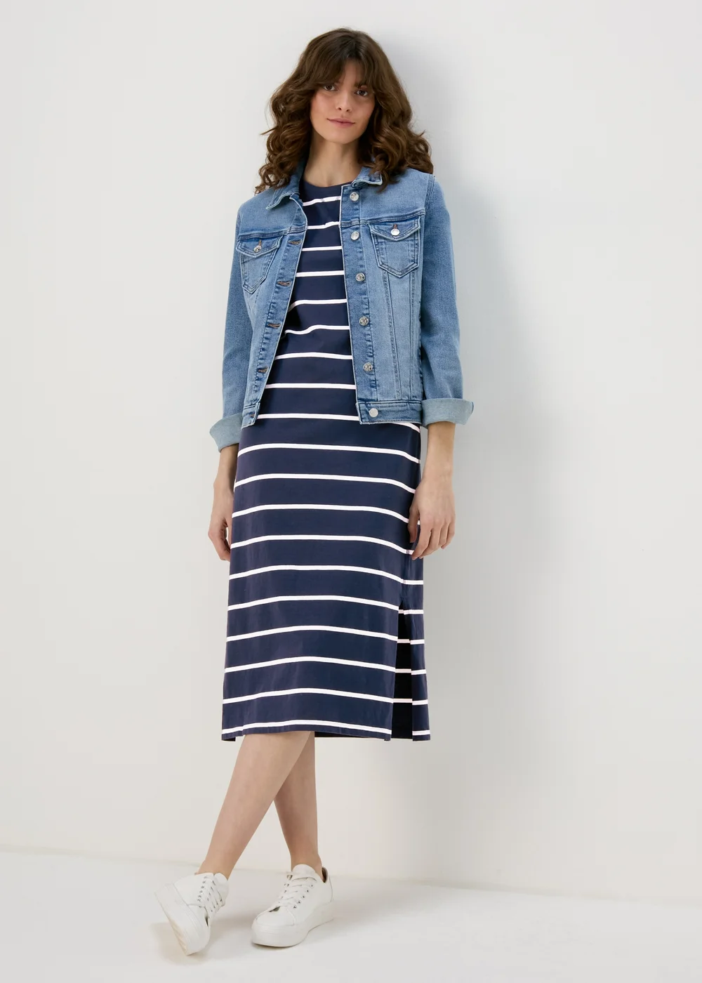 Navy Stripe Jersey Midi Dress - 8 Image 7