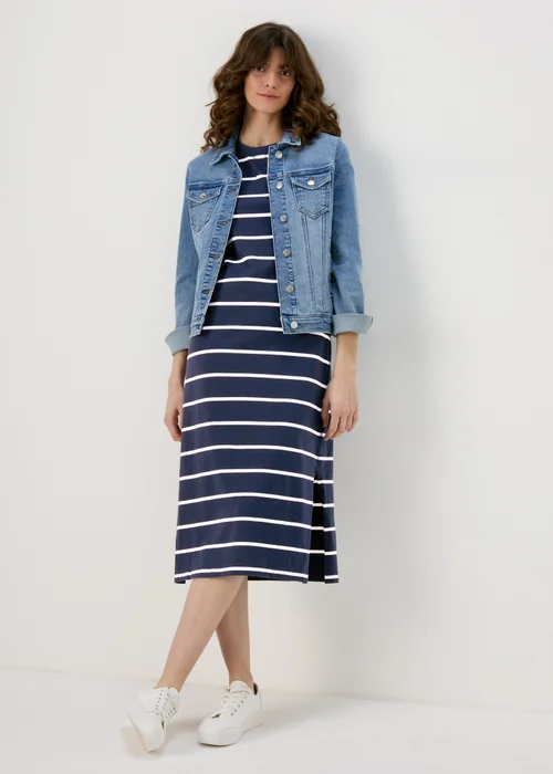 Navy Stripe Jersey Midi Dress - 8 Image 7