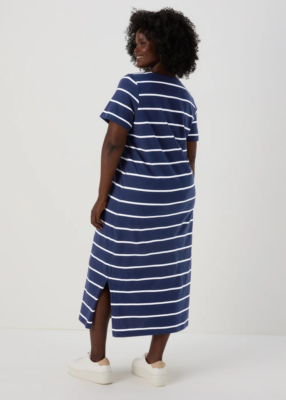Navy Stripe Jersey Midi Dress - 8 Image 4