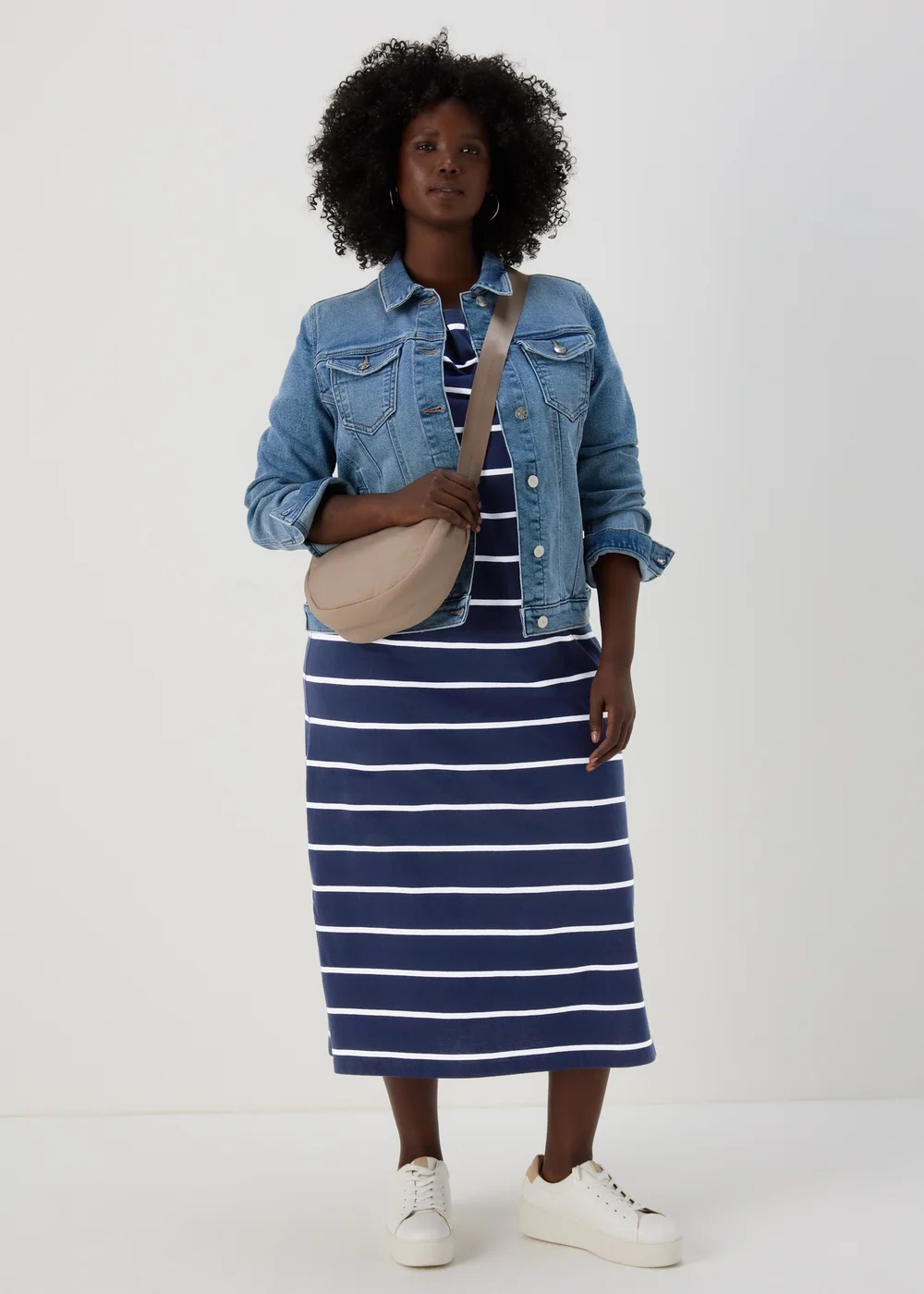 Navy Stripe Jersey Midi Dress - 8 Image 8