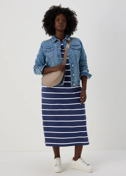 Navy Stripe Jersey Midi Dress - 8 Image 8