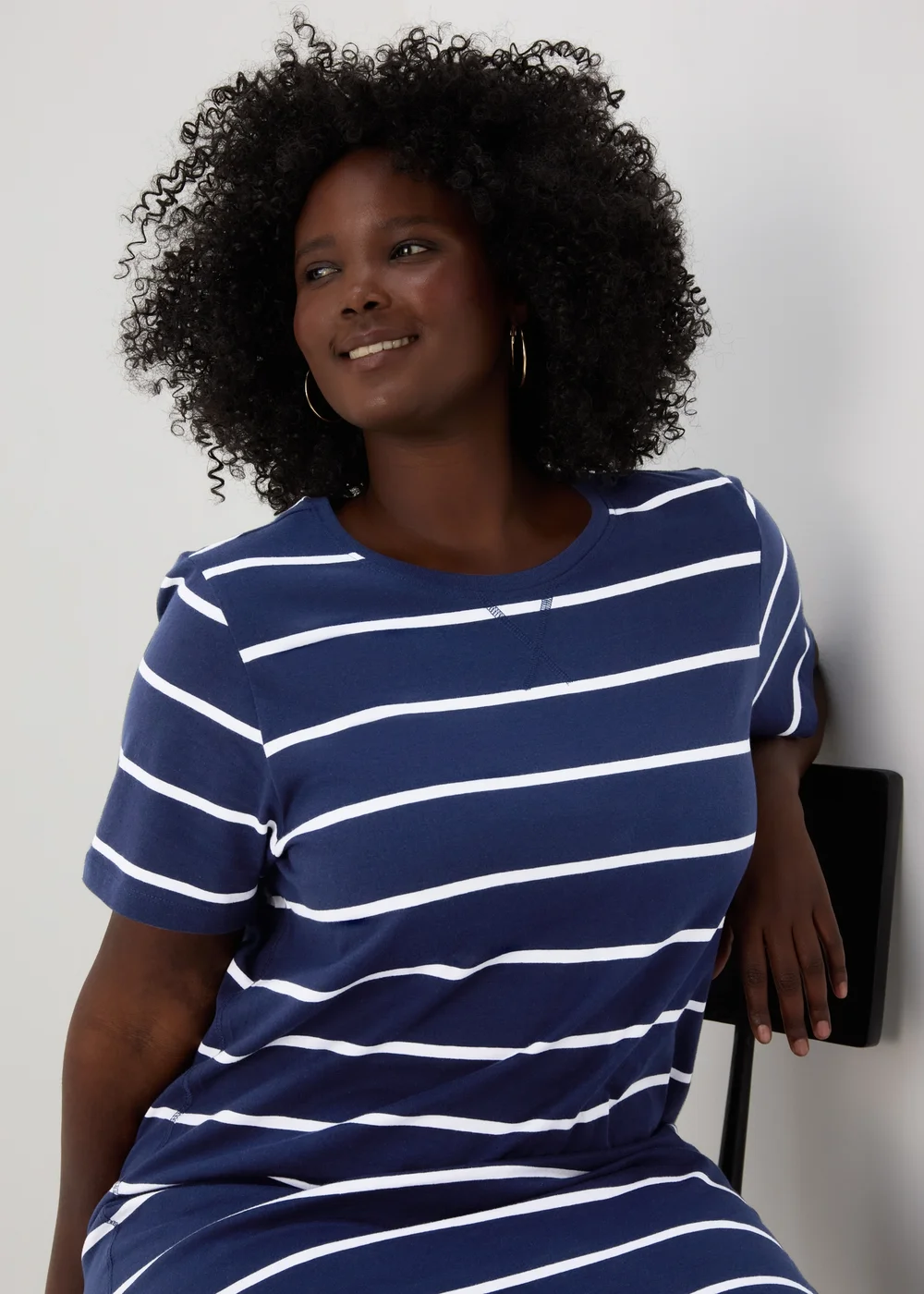 Navy Stripe Jersey Midi Dress - 8 Image 6