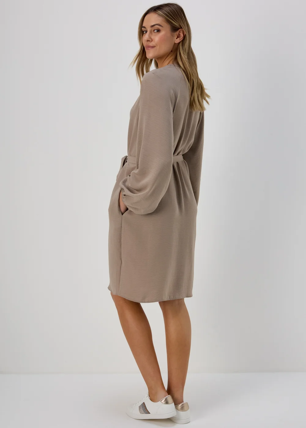 Taupe Belted Dress - 8 Image 2