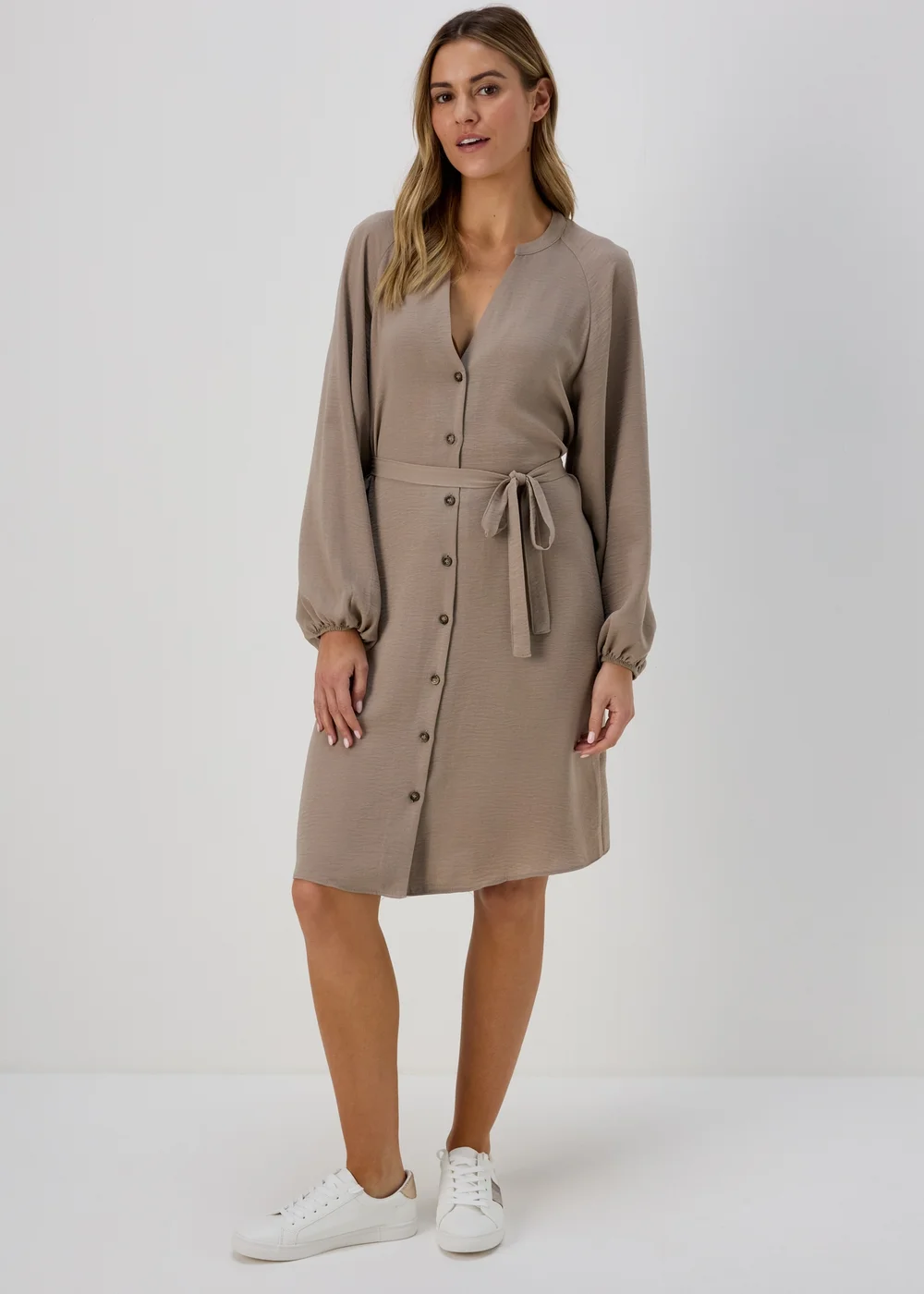 Taupe Belted Dress - 8 Image 1