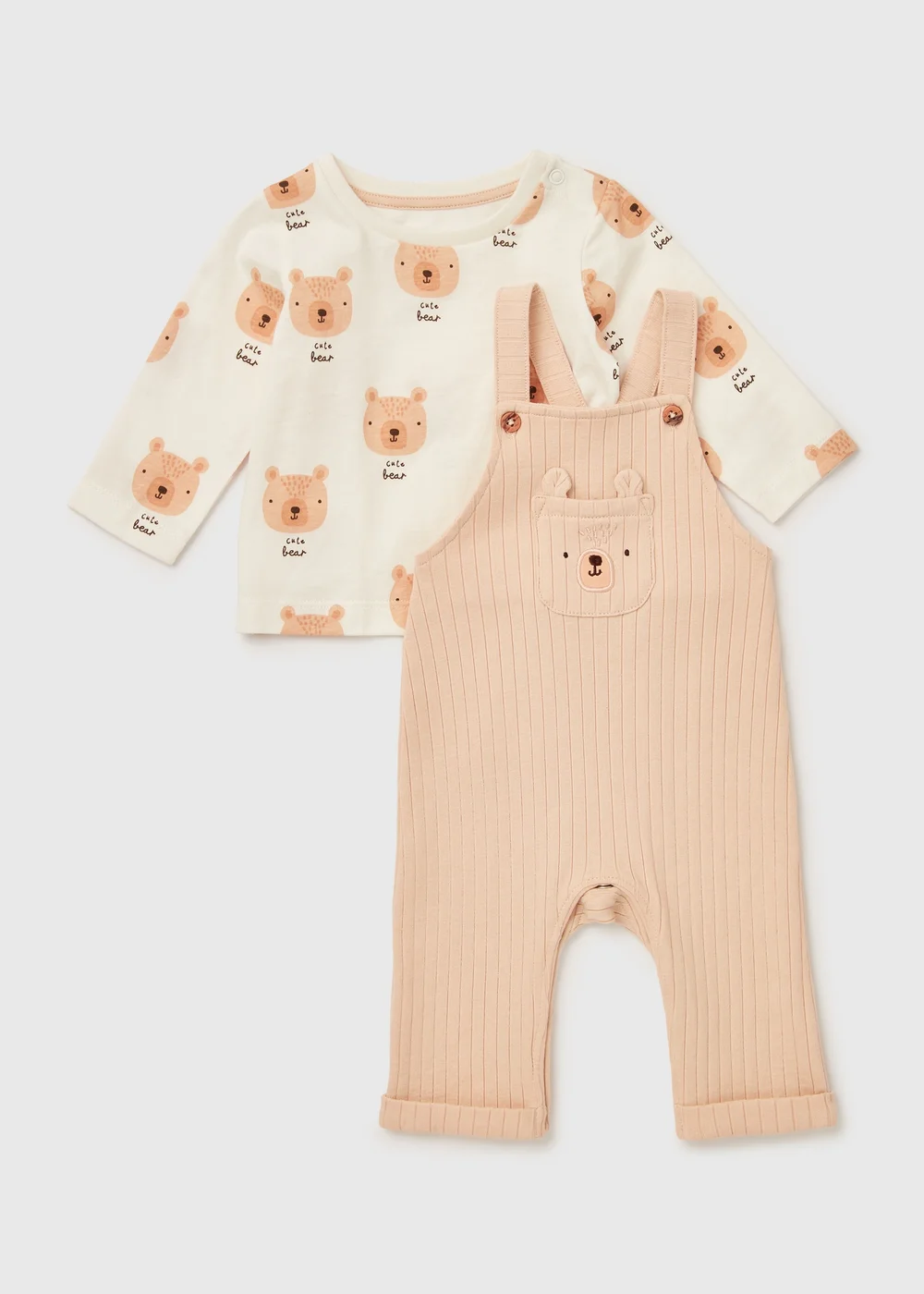 Baby Beige Bear Dungaree (Newborn- 23mths) - 0-3 months Image 1