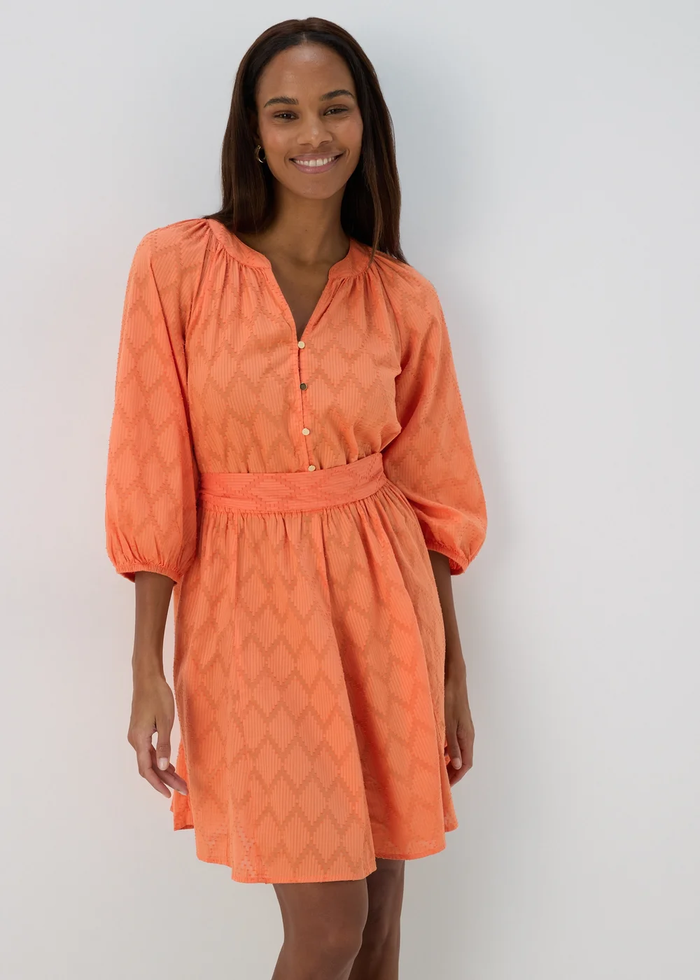 Orange Jacquard Mini Shirt Dress - 8 Image 1
