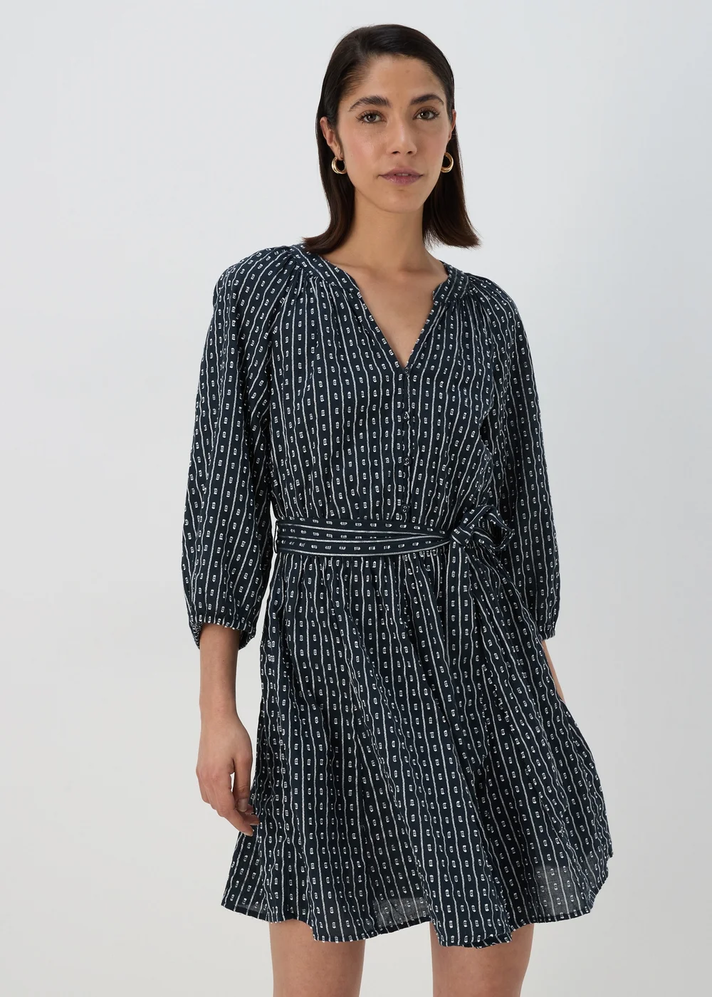 Blue Dobby Mini Shirt Dress - 8 Image 1