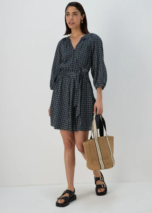 Blue Dobby Mini Shirt Dress - 8 Image 4