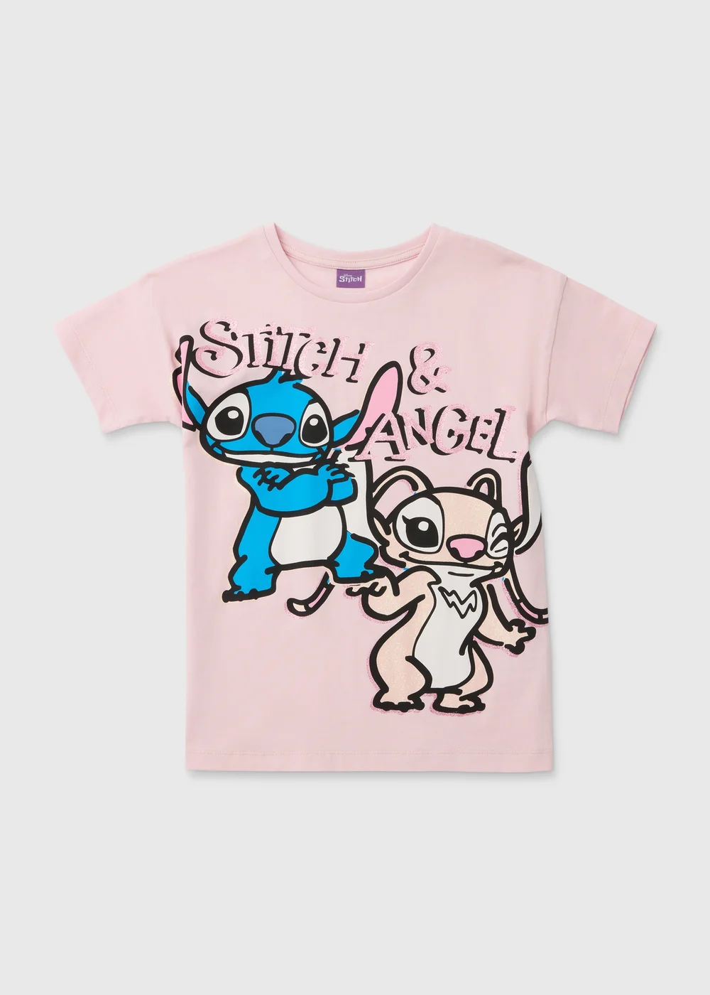 Disney Girls Pink Stitch & Angel Oversized T-Shirt (4-11yrs) - Age 4 Years Image 1