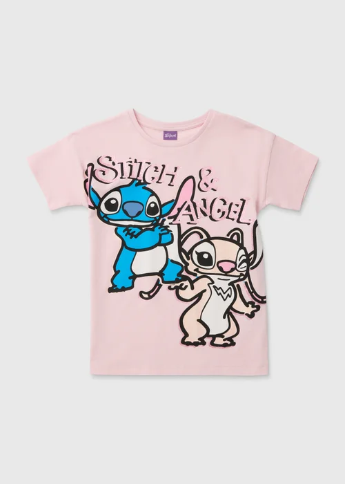 Disney Girls Pink Stitch & Angel Oversized T-Shirt (4-11yrs) - Age 4 Years Image 1