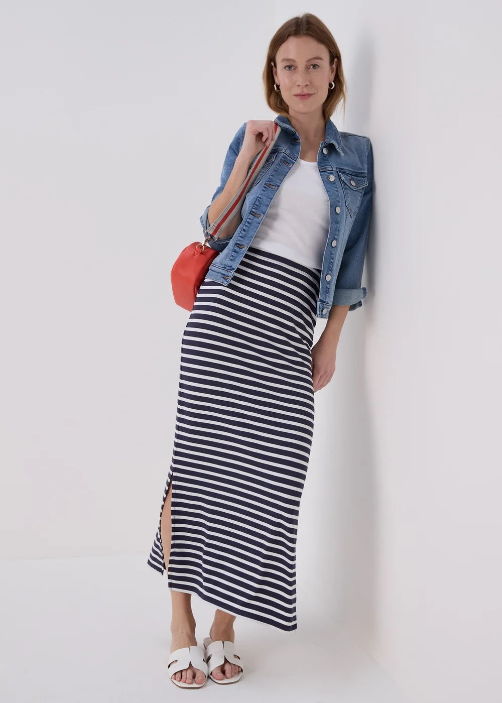Navy Stripe Jersey Maxi Skirt - 8 Image 1