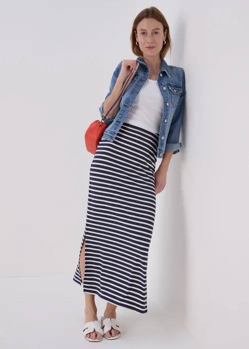 Navy Stripe Jersey Maxi Skirt - 8 Image 1