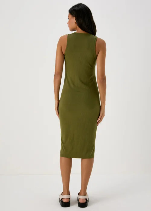 Khaki Racer Ribbed Midi Dress - 8 Image 3