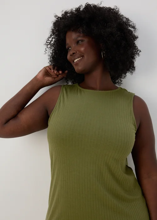Khaki Racer Ribbed Midi Dress - 8 Image 6