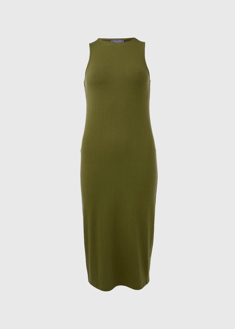 Khaki Racer Ribbed Midi Dress - 8 Image 9