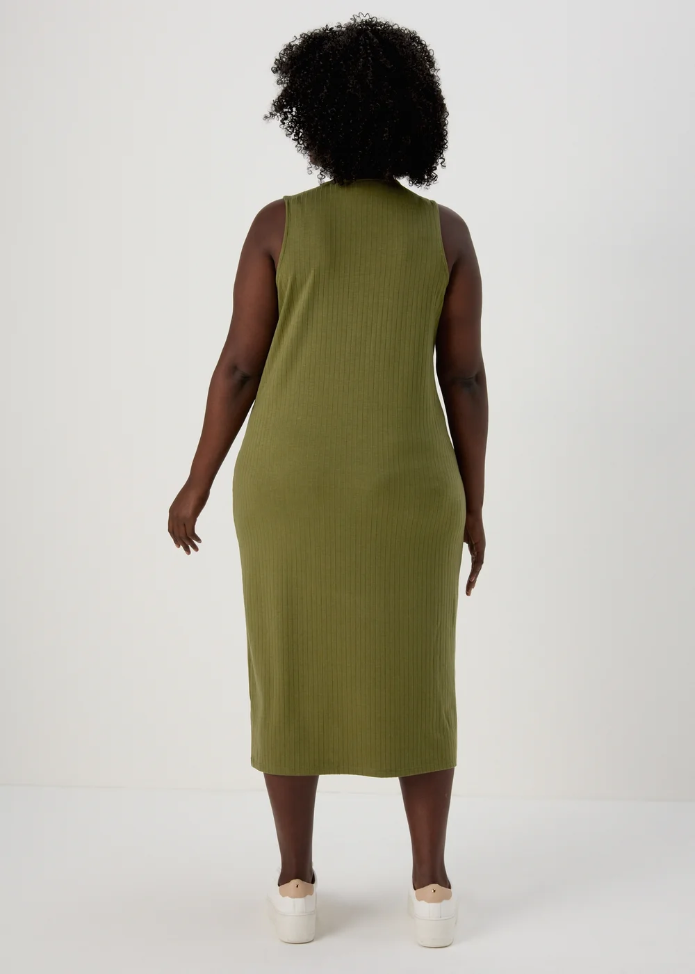 Khaki Racer Ribbed Midi Dress - 8 Image 4