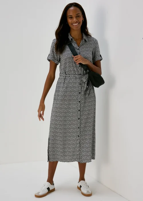 Black Ditsy Viscose Shirt Dress - 8 Image 4