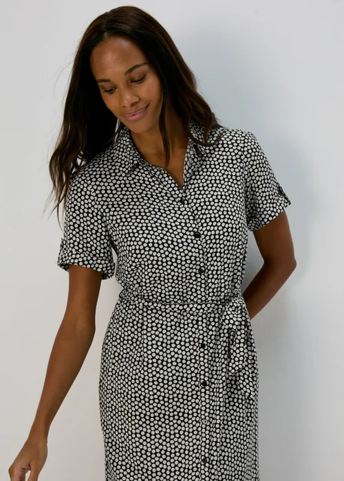 Black Ditsy Viscose Shirt Dress - 8 Image 1