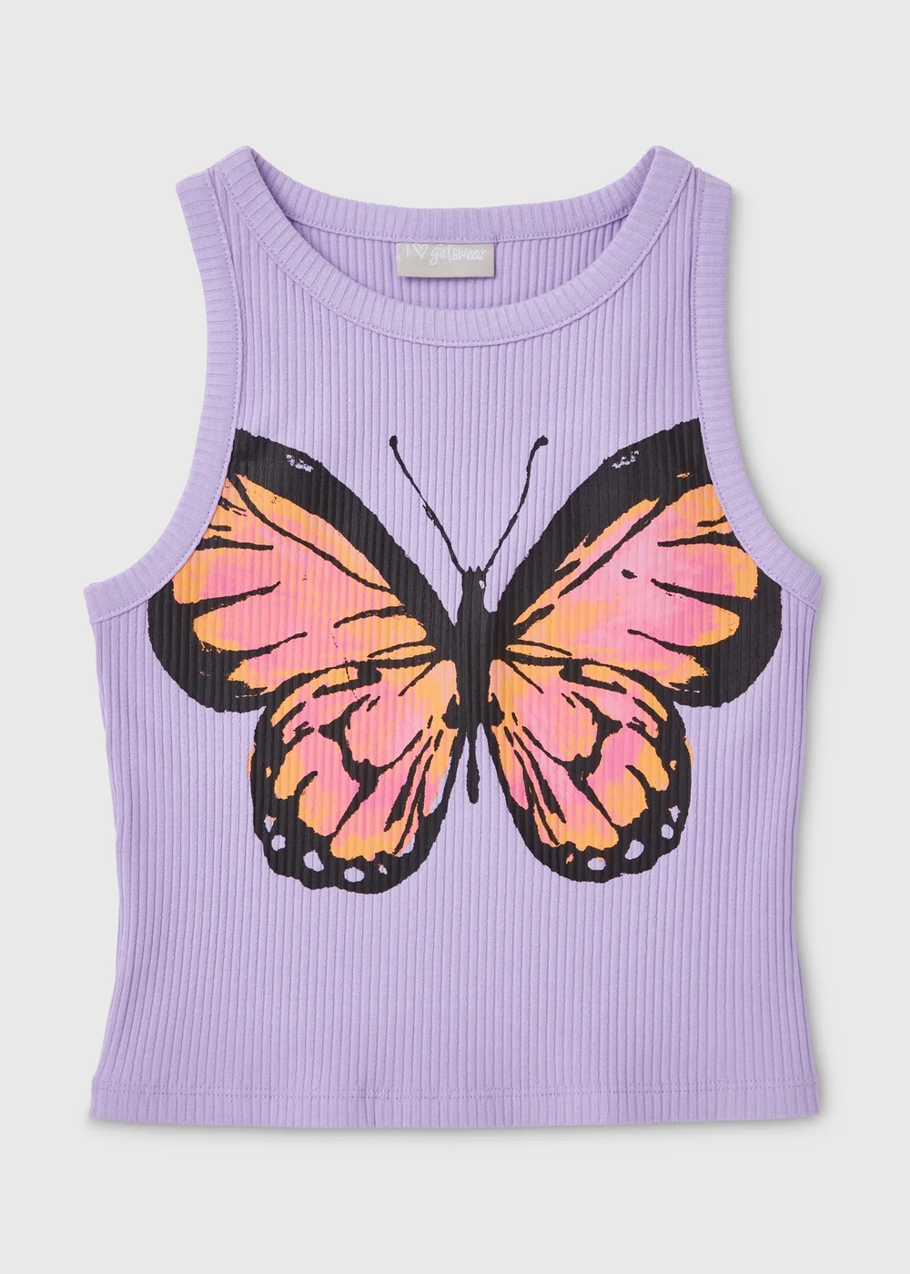 Girls Lilac Butterfly Ribbed Vest (7-15yrs) - Age 7 Years Image 1