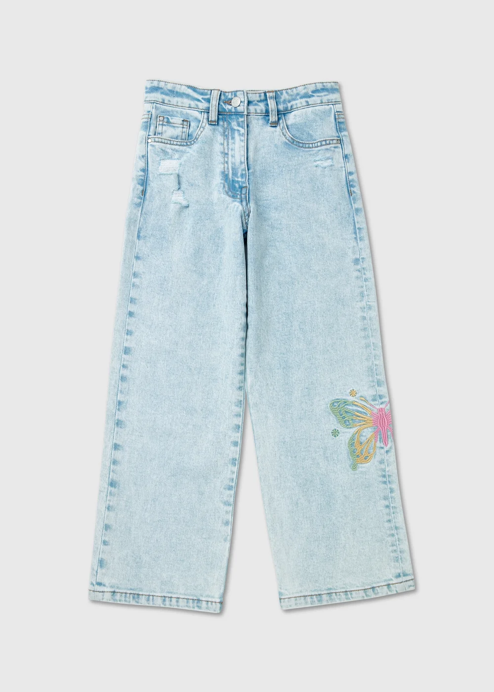 Girls Light Wash Butterfly Design Jeans (7-13yrs) - Age 10 Years Image 1