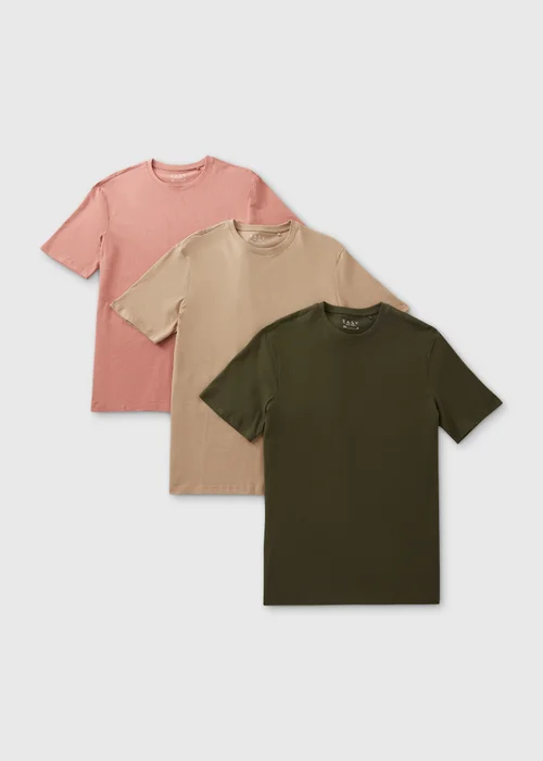 3 Pack Khaki Stone & Pink Plain T-Shirt - S Image 1